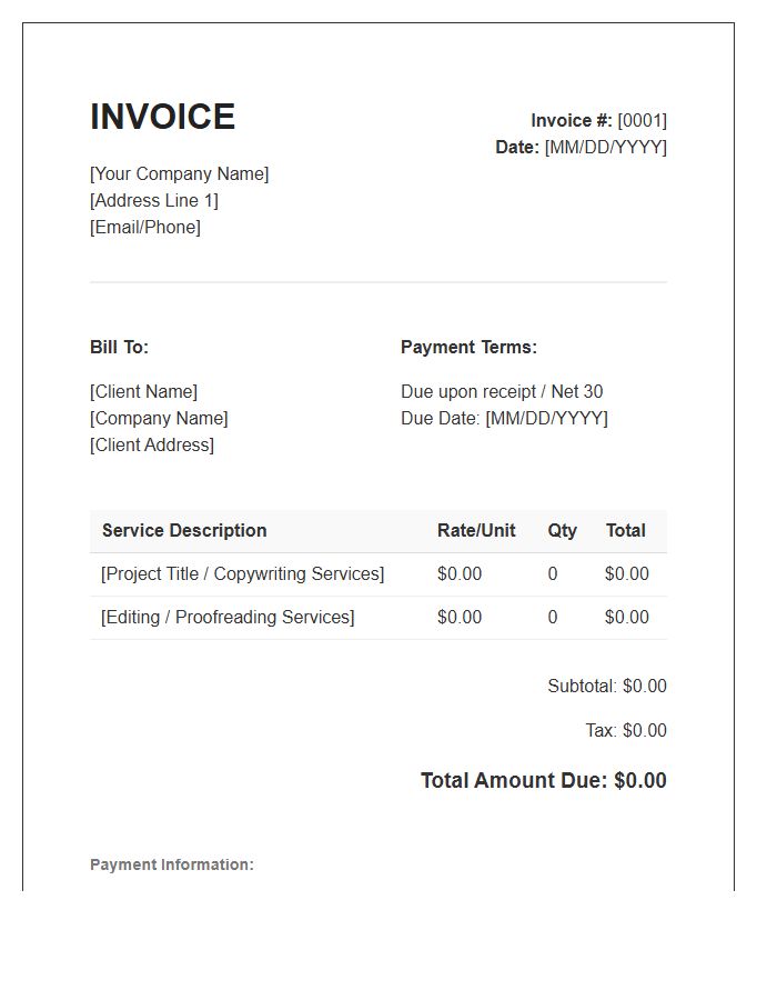 Corporate Writing Services Invoice Template