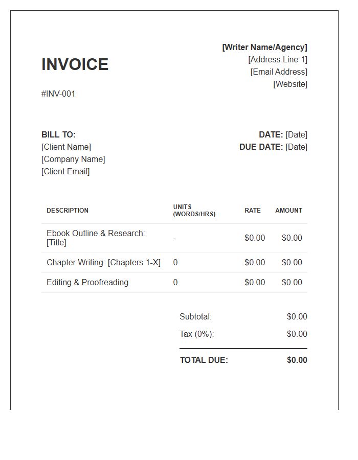 Ebook Content Writing Invoice Template