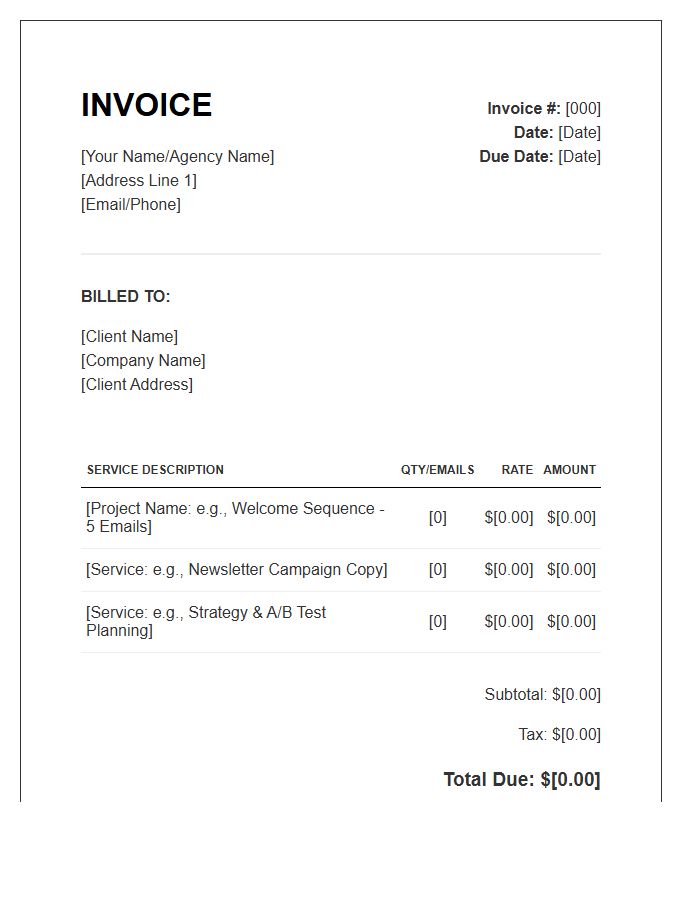 Email Copywriting Services Invoice Template