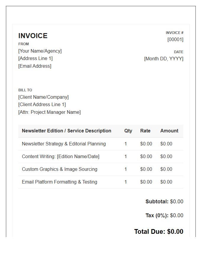 Newsletter Content Writing Invoice Template
