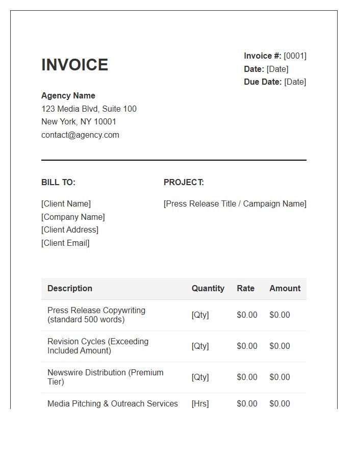 Press Release Writing Services Invoice Template