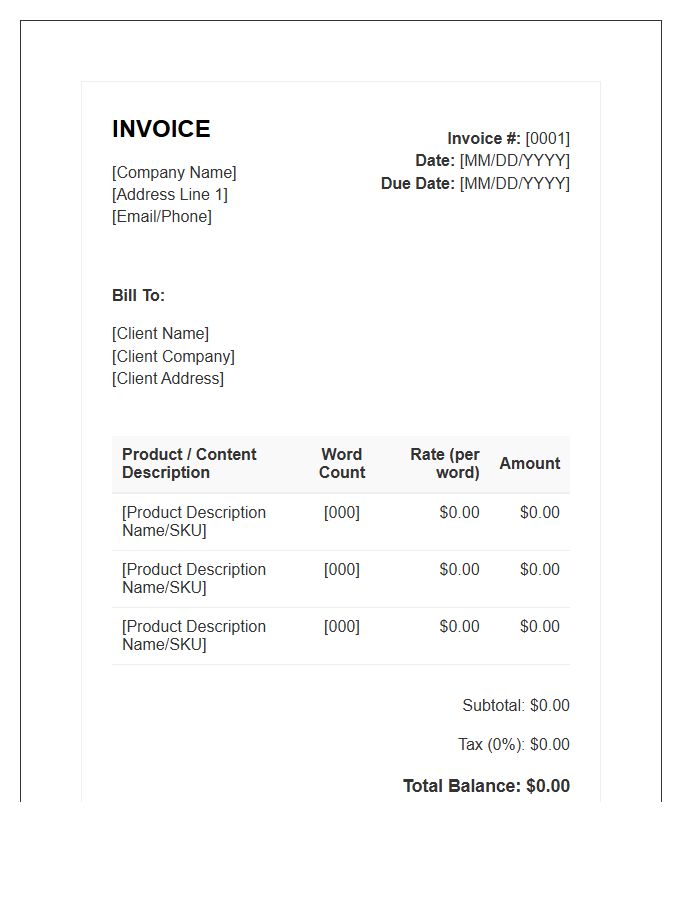Product Description Content Invoice Template