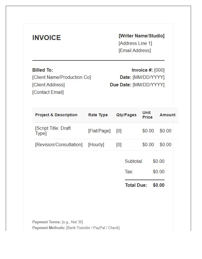 Script Writing Service Invoice Template