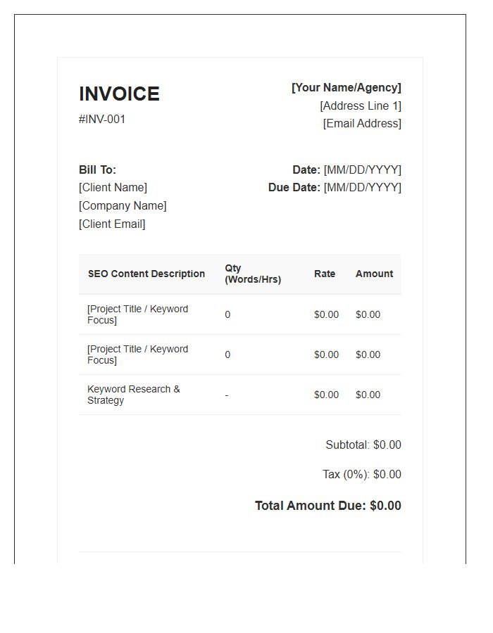 SEO Content Writing Invoice Template