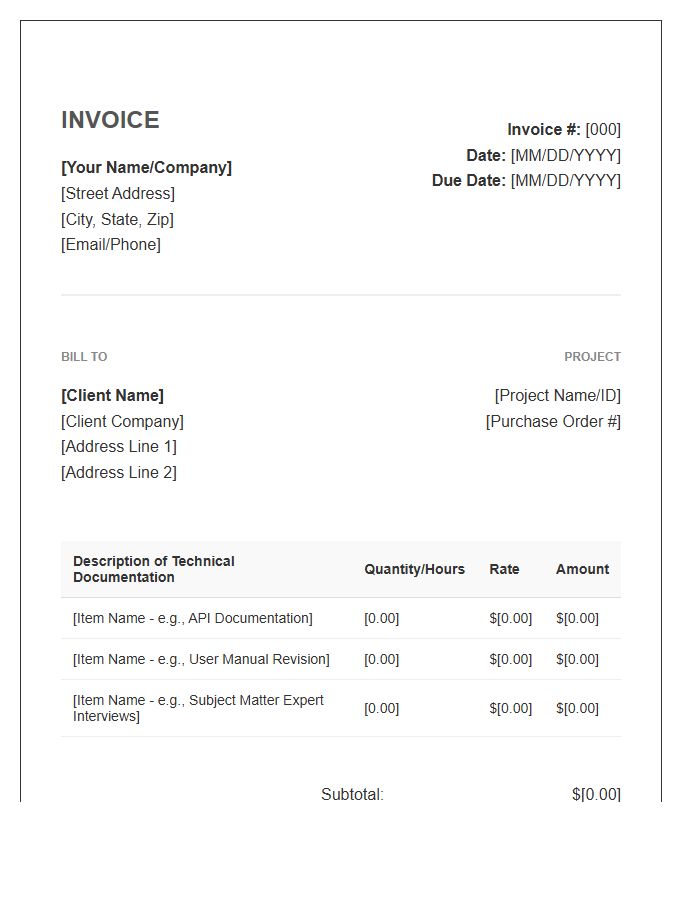 Technical Writing Projects Invoice Template