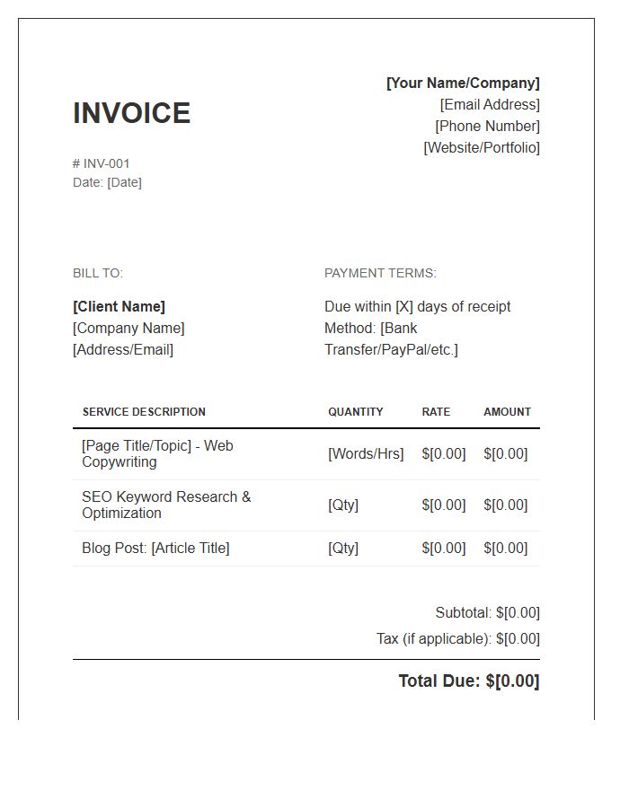 Website Content Writing Services Invoice Template