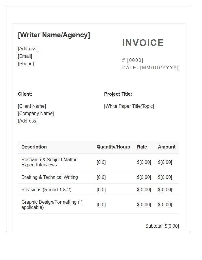 White Paper Writing Invoice Template