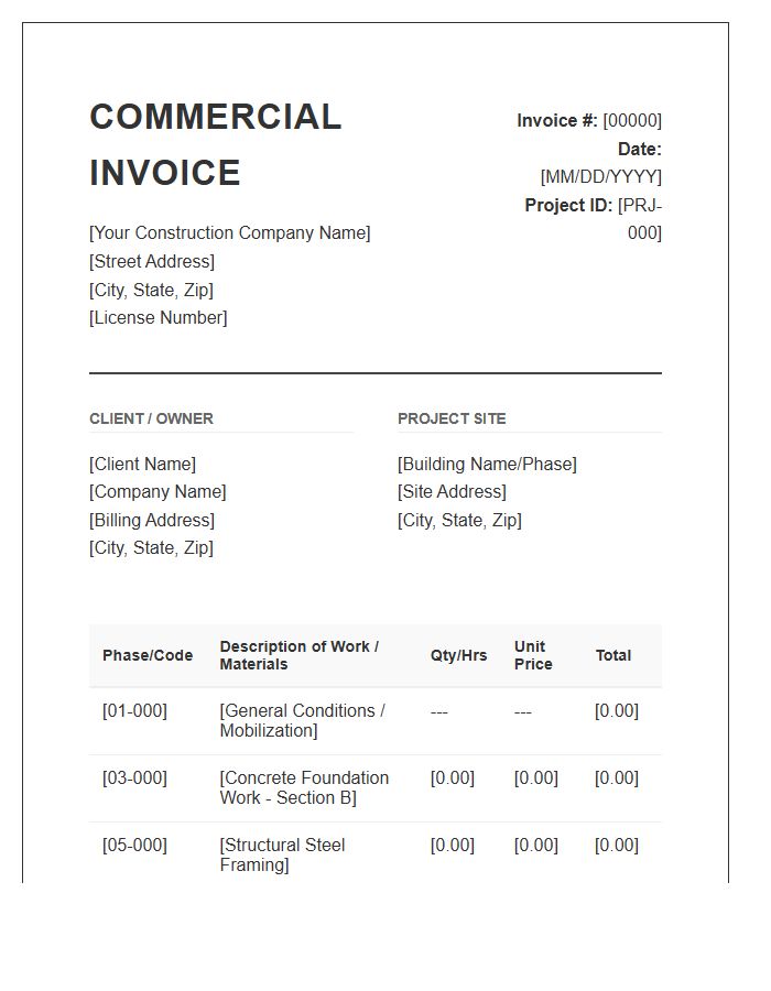 Commercial Building Project Invoice Template