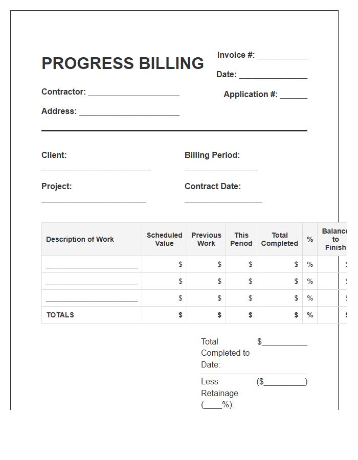 Construction Progress Billing Invoice Template