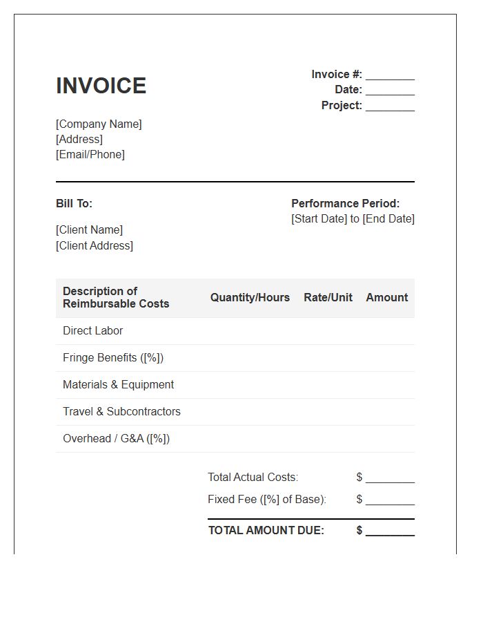 Cost Plus Fixed Fee Invoice Template