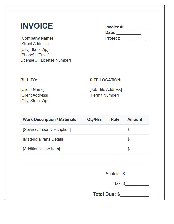 Electrical Contracting Project Invoice Template