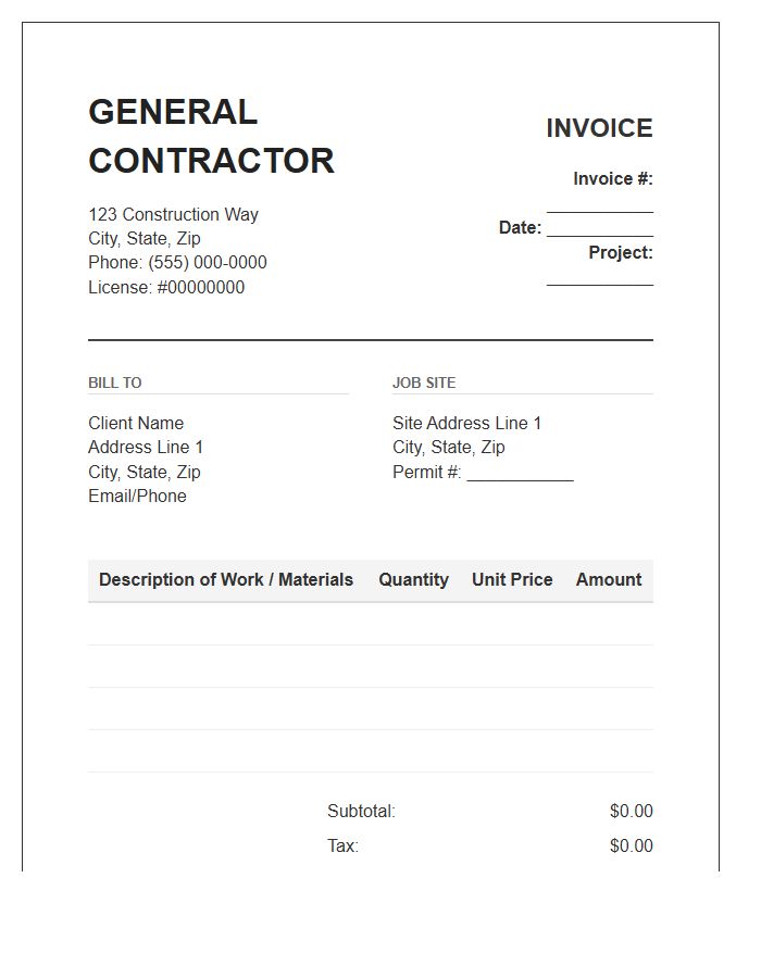 General Contractor Construction Invoice Template