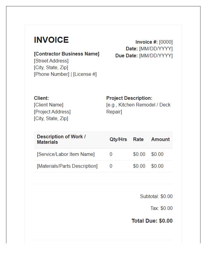 Home Improvement Contractor Invoice Template