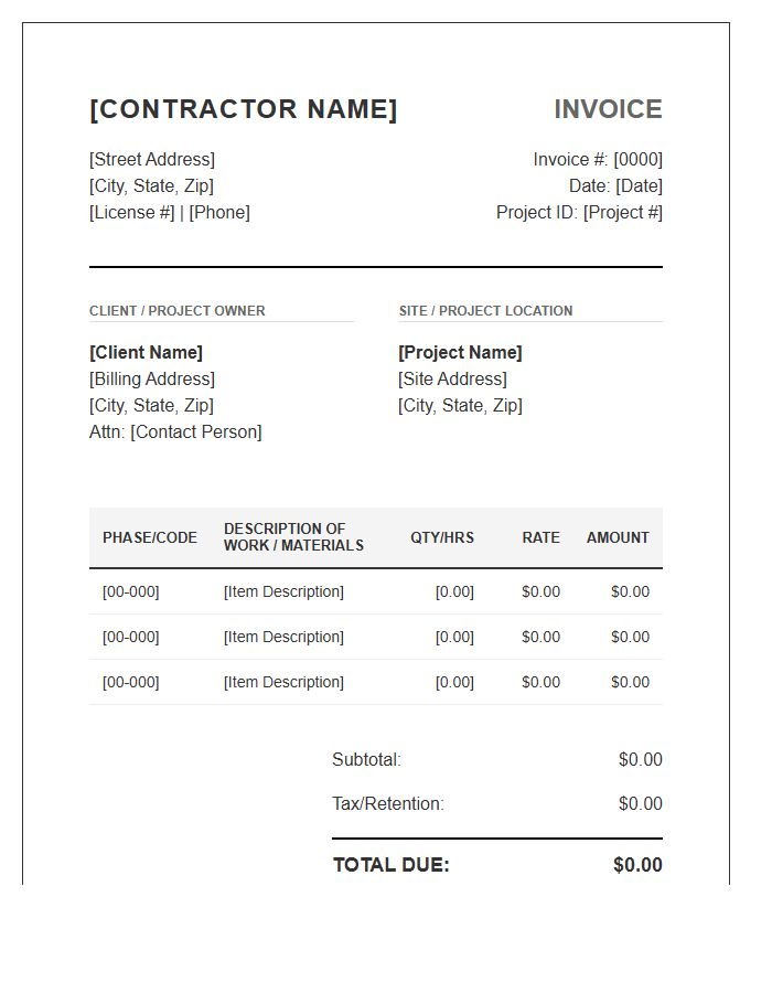 Industrial Building Contractor Invoice Template