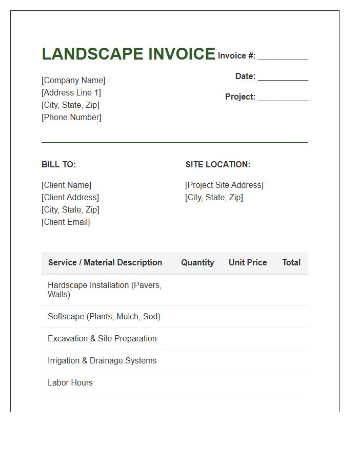 Landscaping Construction Project Invoice Template