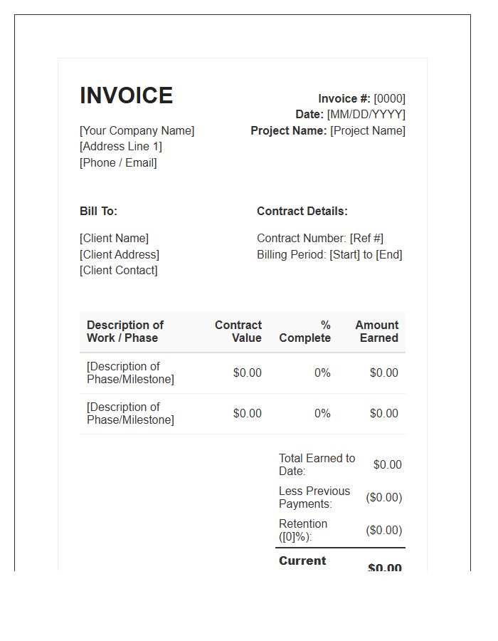 Lump Sum Construction Contract Invoice Template