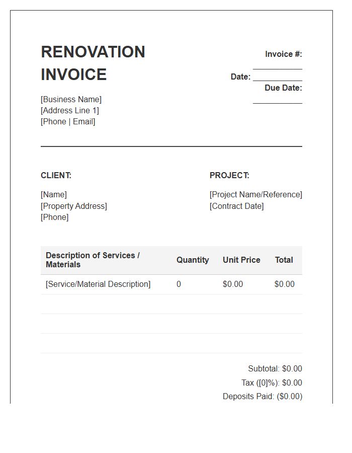 Residential Renovation Services Invoice Template