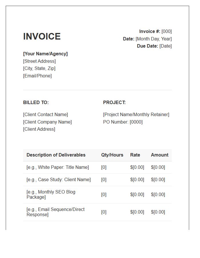 B2B Copywriting Monthly Invoice Template