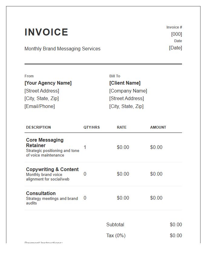 Brand Messaging Monthly Invoice Template
