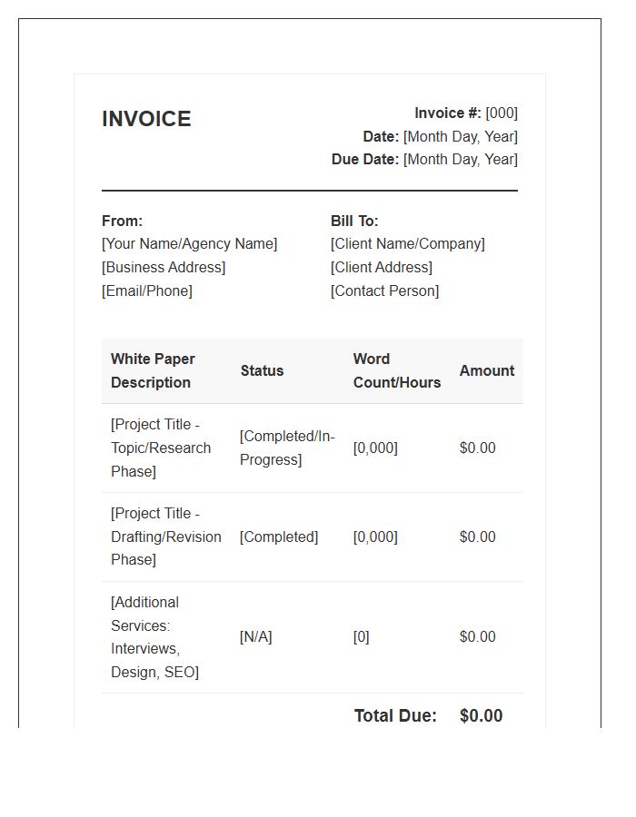 White Paper Copywriting Monthly Invoice Template