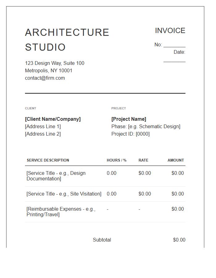 Architecture Firm Service Invoice Template