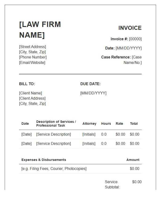 Attorney Legal Service Invoice Template