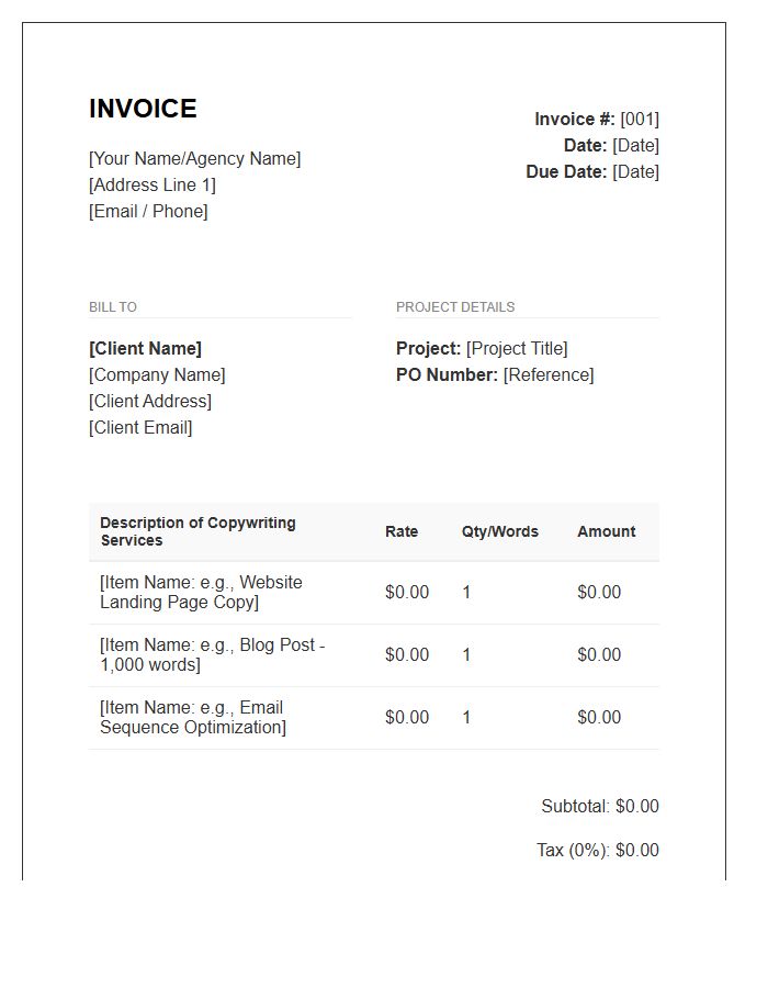 Copywriting Service Invoice Template