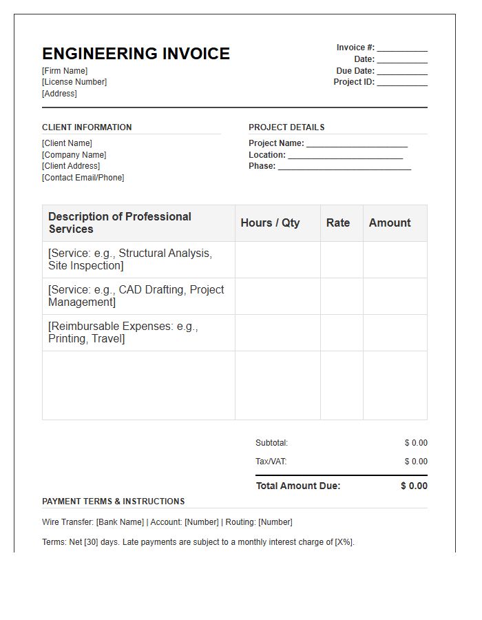 Engineering Service Invoice Template