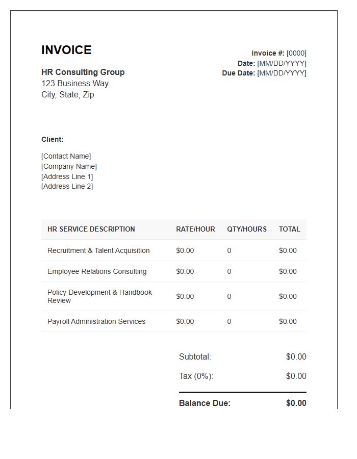 Human Resources Service Invoice Template