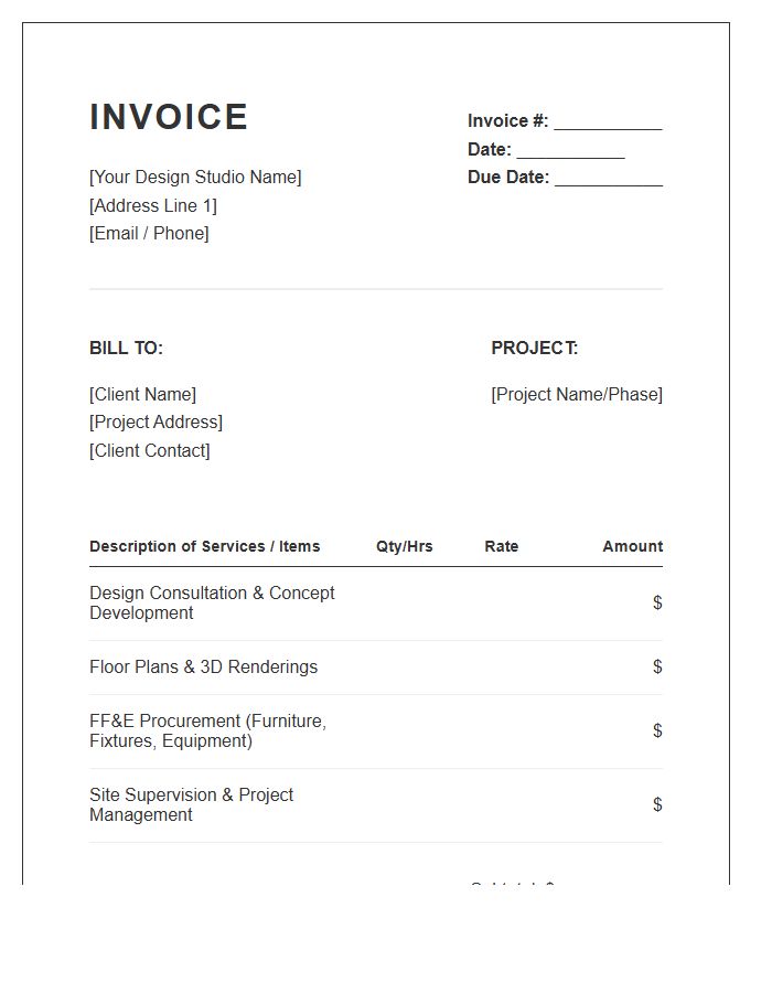 Interior Design Service Invoice Template
