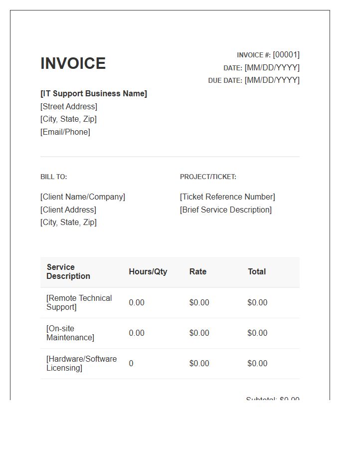 IT Support Service Invoice Template