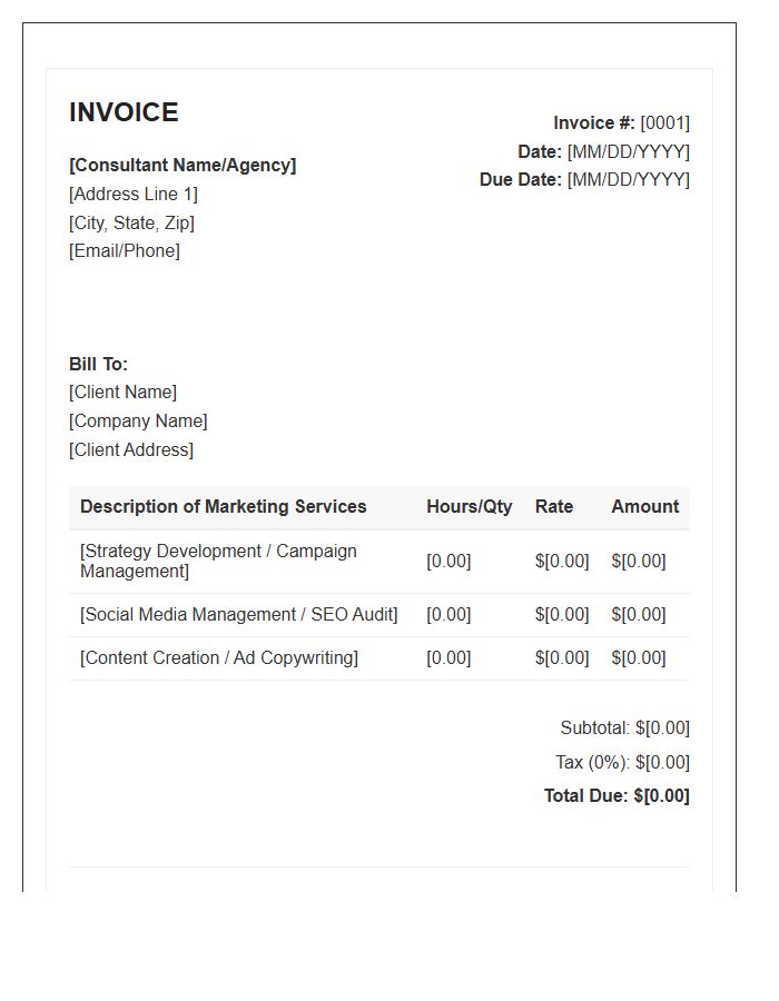 Marketing Consultant Service Invoice Template