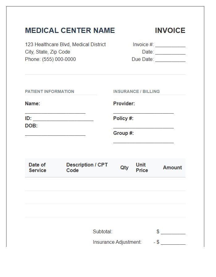 Medical Service Invoice Template