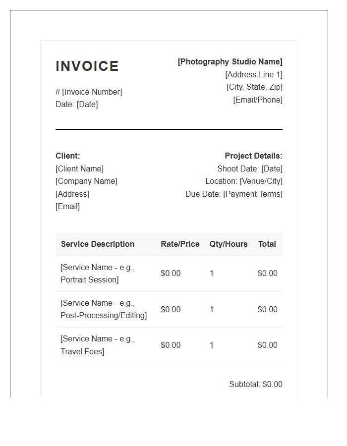 Photography Service Invoice Template