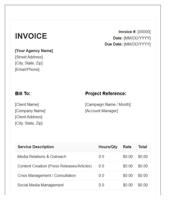 Public Relations Service Invoice Template