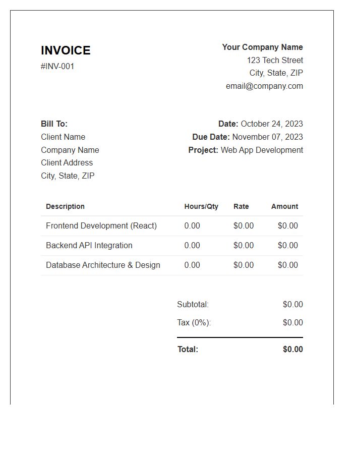 Software Development Service Invoice Template