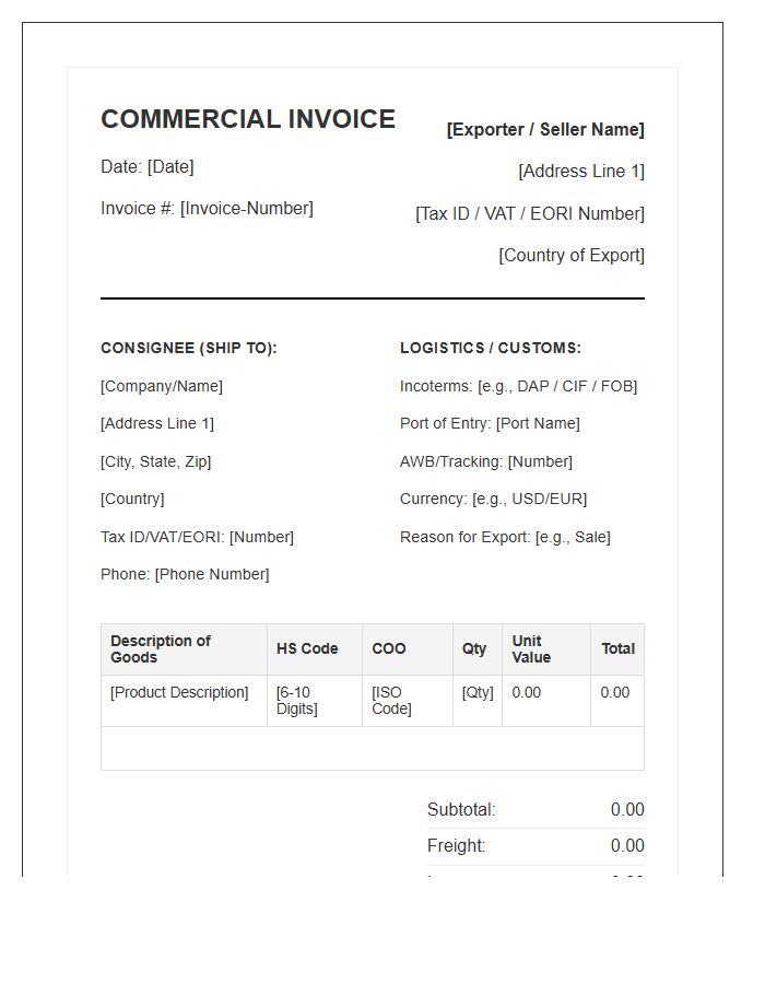 Duty And Tax Compliant Import Invoice Template