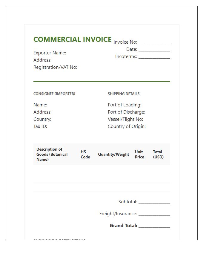 Agricultural Goods Product Export Invoice Template