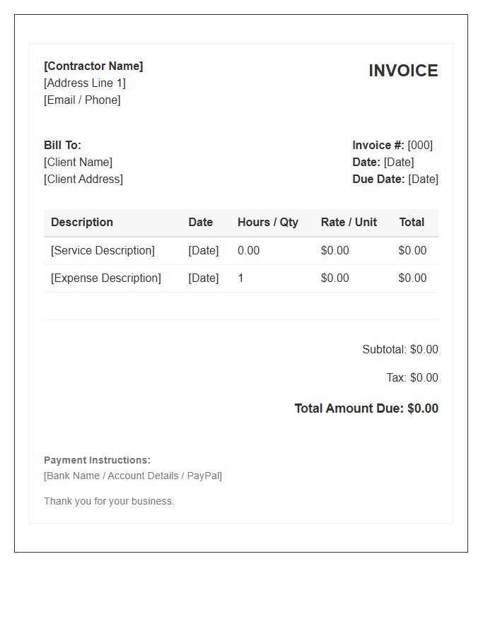 Contractor Hourly Expense Invoice Template