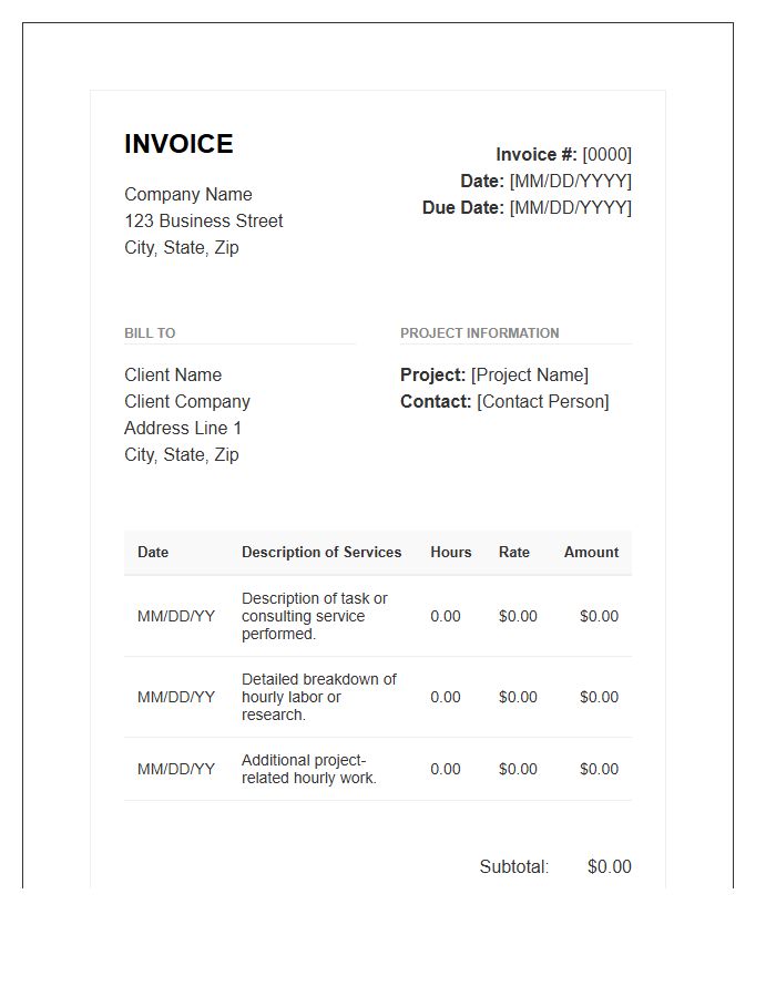 Detailed Hourly Fee Invoice Template