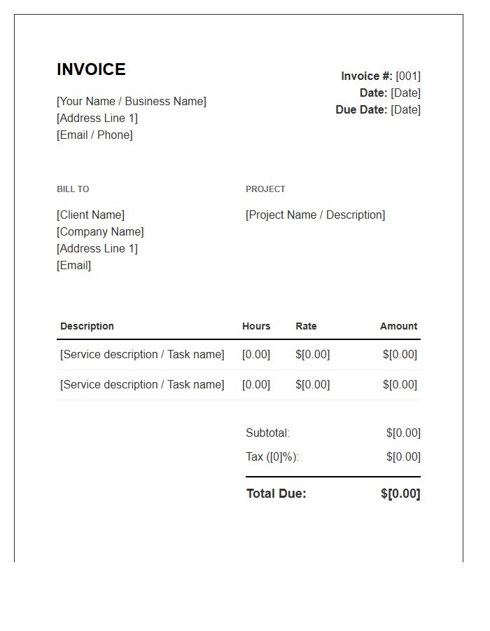 Freelance Contractor Hourly Invoice Template