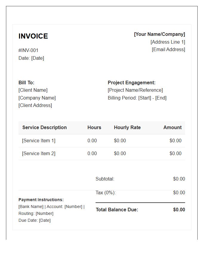 Hourly Engagement Invoice Template For Services