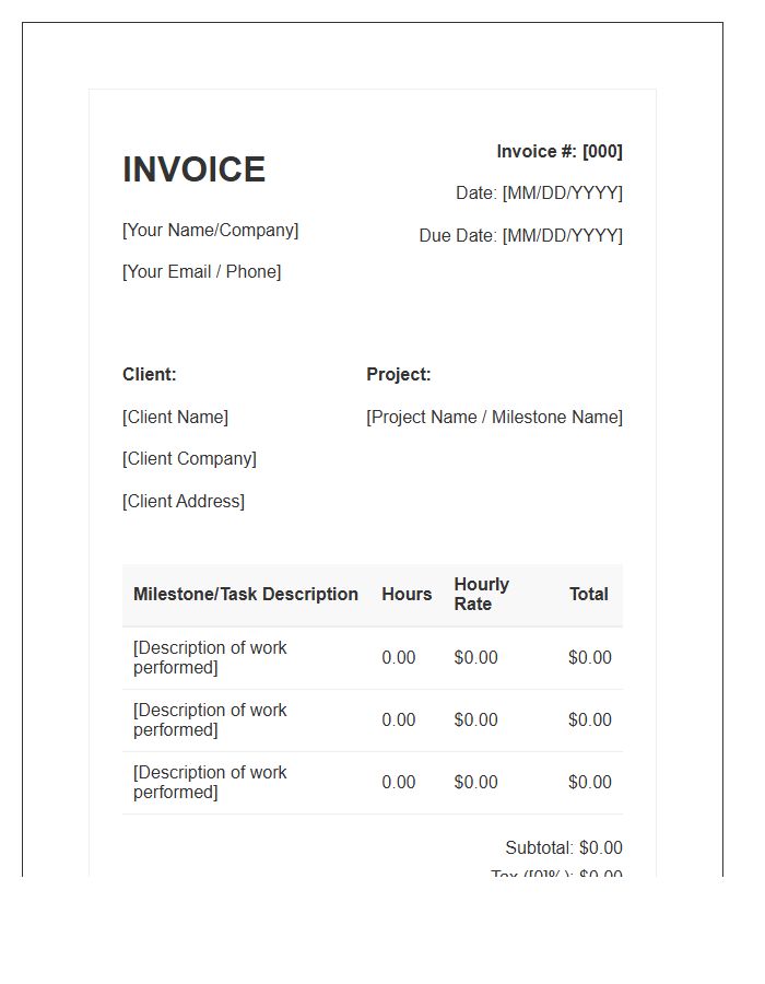 Hourly Milestone Invoice Template For Professionals