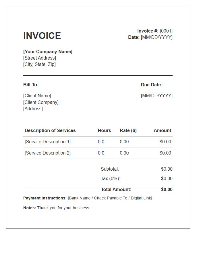 Hourly Service Invoice Template For Professionals