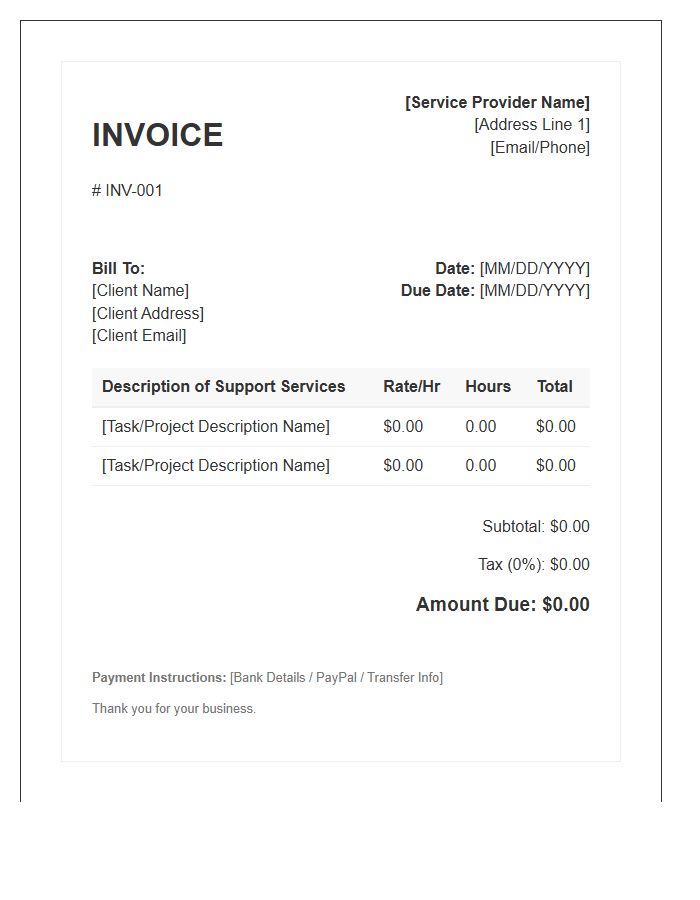 Hourly Support Services Invoice Template