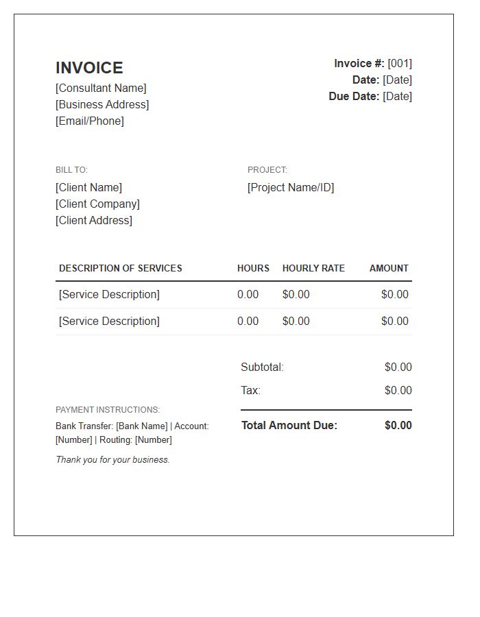 Independent Consultant Hourly Rate Invoice Template