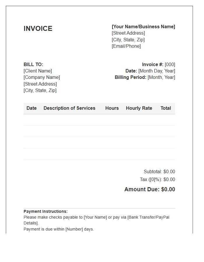 Independent Contractor Monthly Hourly Invoice Template