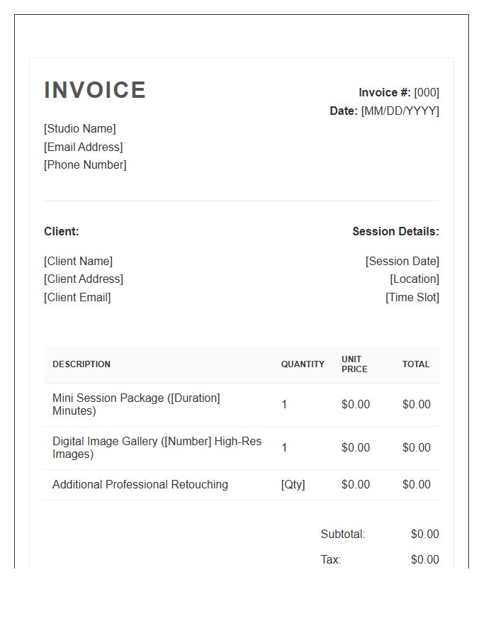 Mini Photography Session Invoice Template