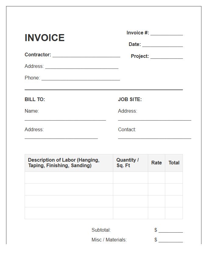 Drywall Labor Invoice Template