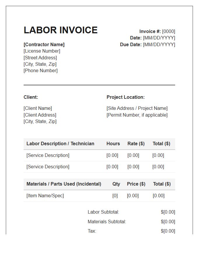 Electrical Contractor Labor Invoice Template